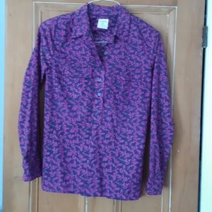 purple print 3/4 button fitted boyfriend shirt